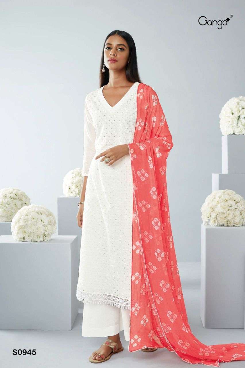 Ganga Aileen 945 Cotton White Colour fancy suit collection