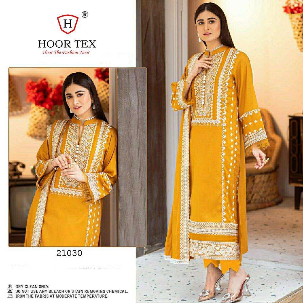 Hoor Tex 21030 Lawn cotton With Embroidery Work Yellow Suits...