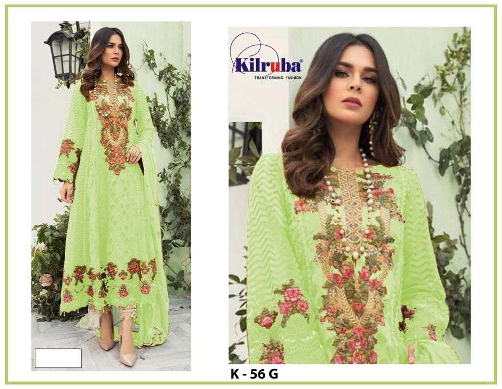 Kilruba 56 Parrot Colour Georgette with Embroidery Work paki...