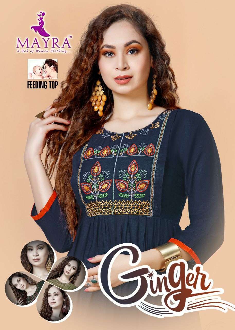 Mayra Designer Ginger Rayon With Embroidery Work Kurti Colle...