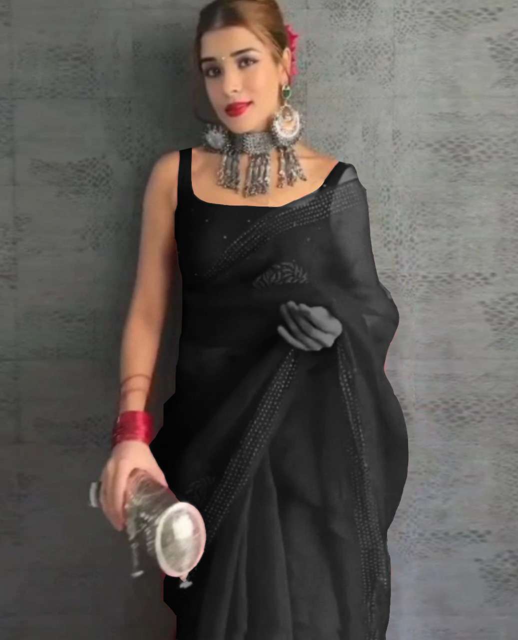 Naylon Soft Organza Silk With Bollywood style fancy Saree Co...