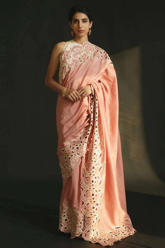 Pink Colour Vichitra Silk With Fancy Embroidery Work Saree C...