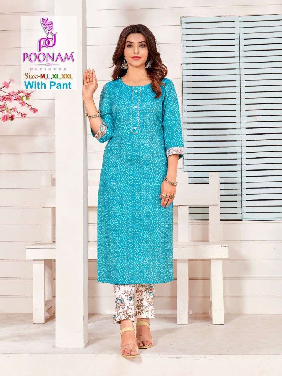 Poonam Designer Colorbar Rayon With Fancy Work Kurti With Pa...