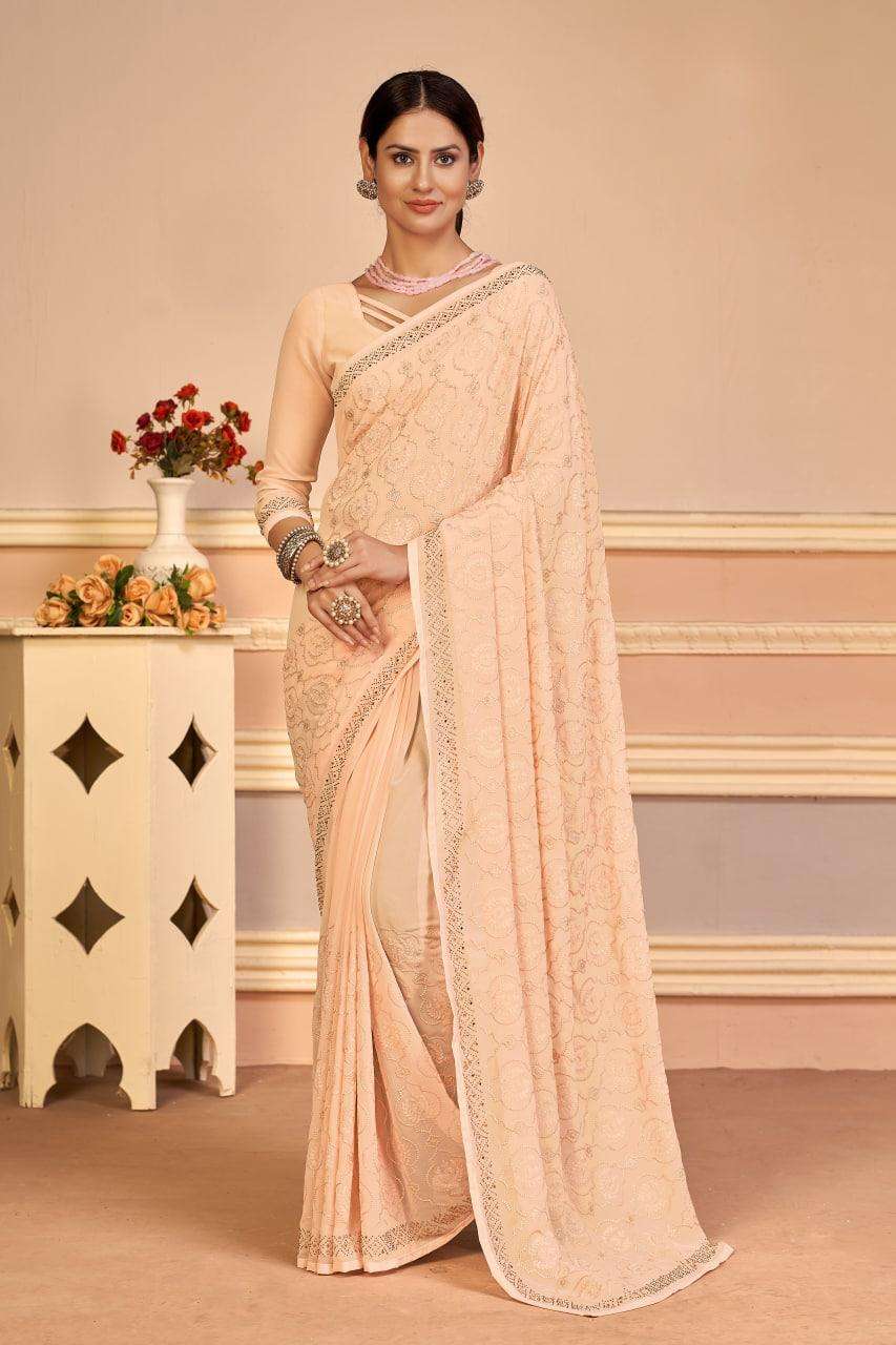 Suhani Georgette Thread And Sequence Embroidery Work Saree C...