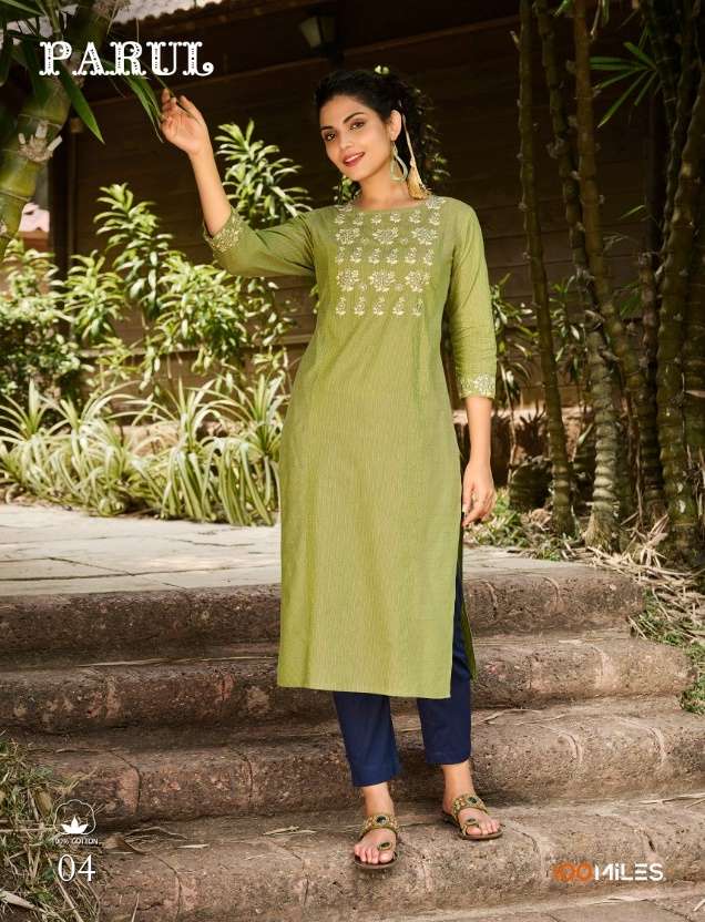100  Miles Parul Cotton With Embroidery Work Kurti collectio...