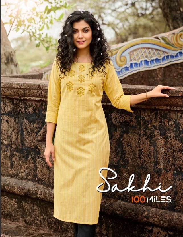 100 Miles Sakhi Cotton With Fancy Kurti collection at wholes...