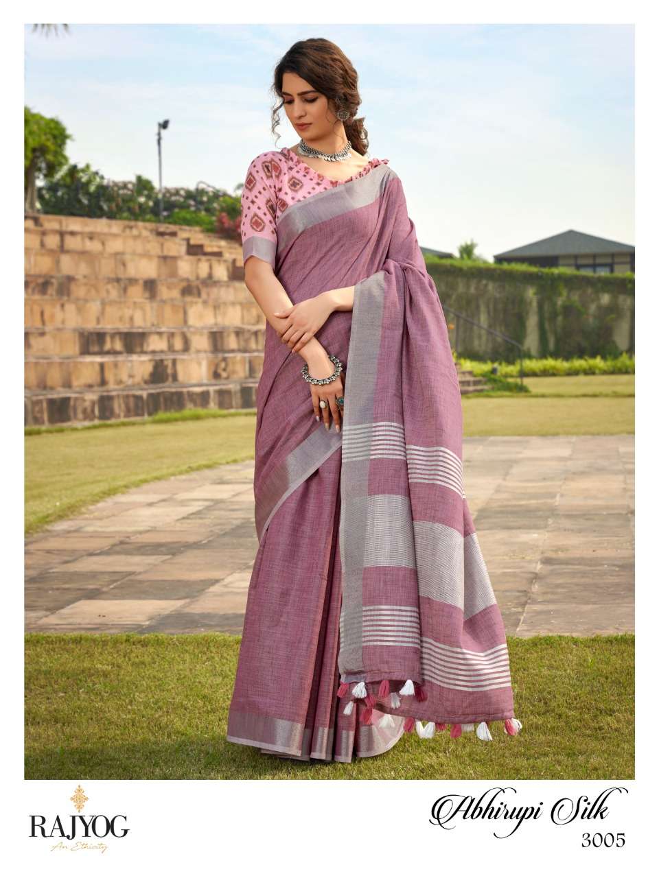 Abhirupi Silk Designer Pure Linen Silk With Khadi Print Sare...