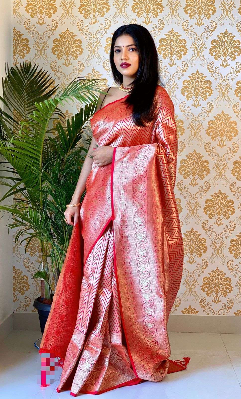 Adhyay Red Colour banarasi Silk With Weaving Design Saree 