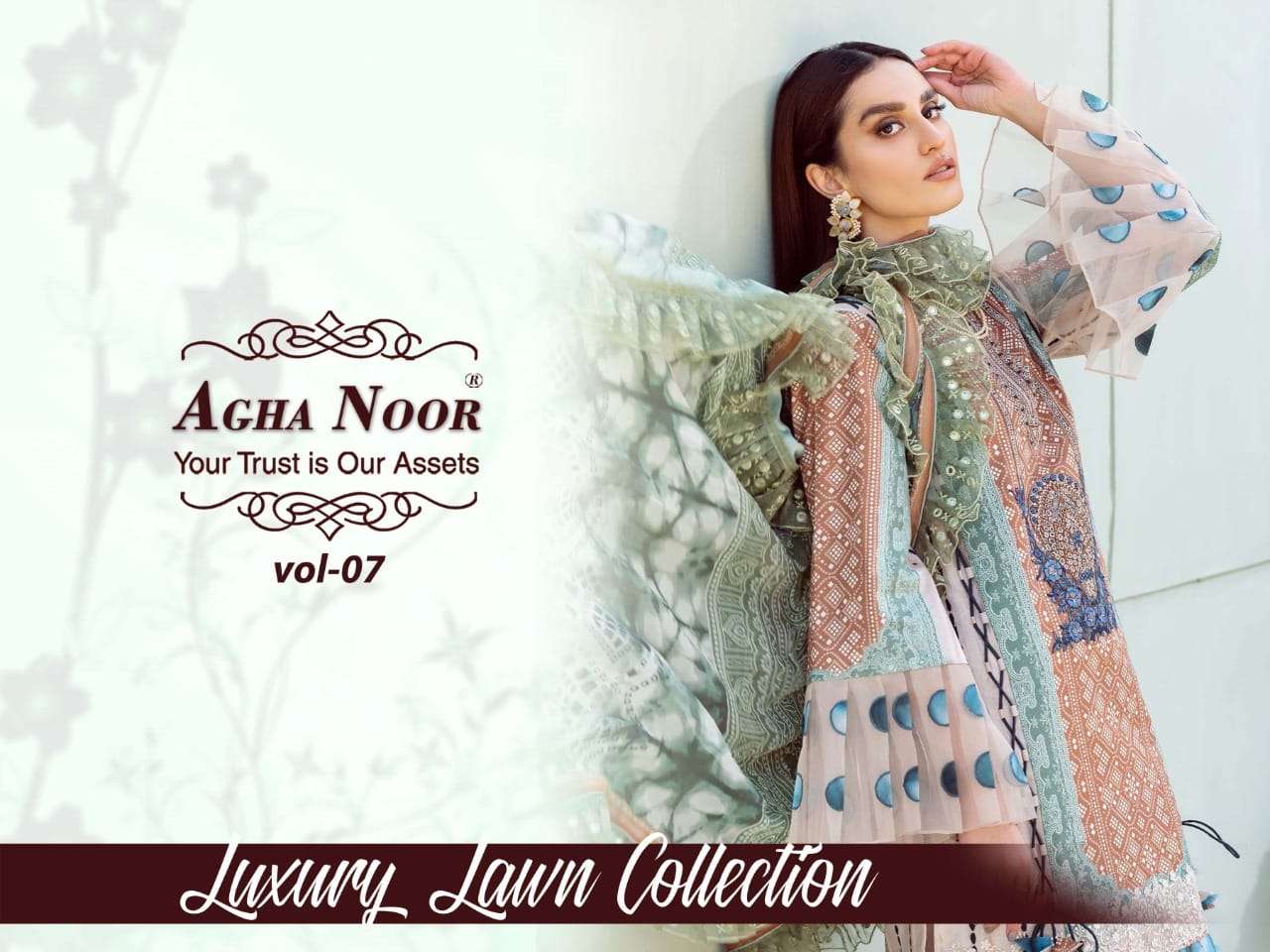 Agha Noor Luxury Lawn Collection vol 7 Lawn cotton With fanc...