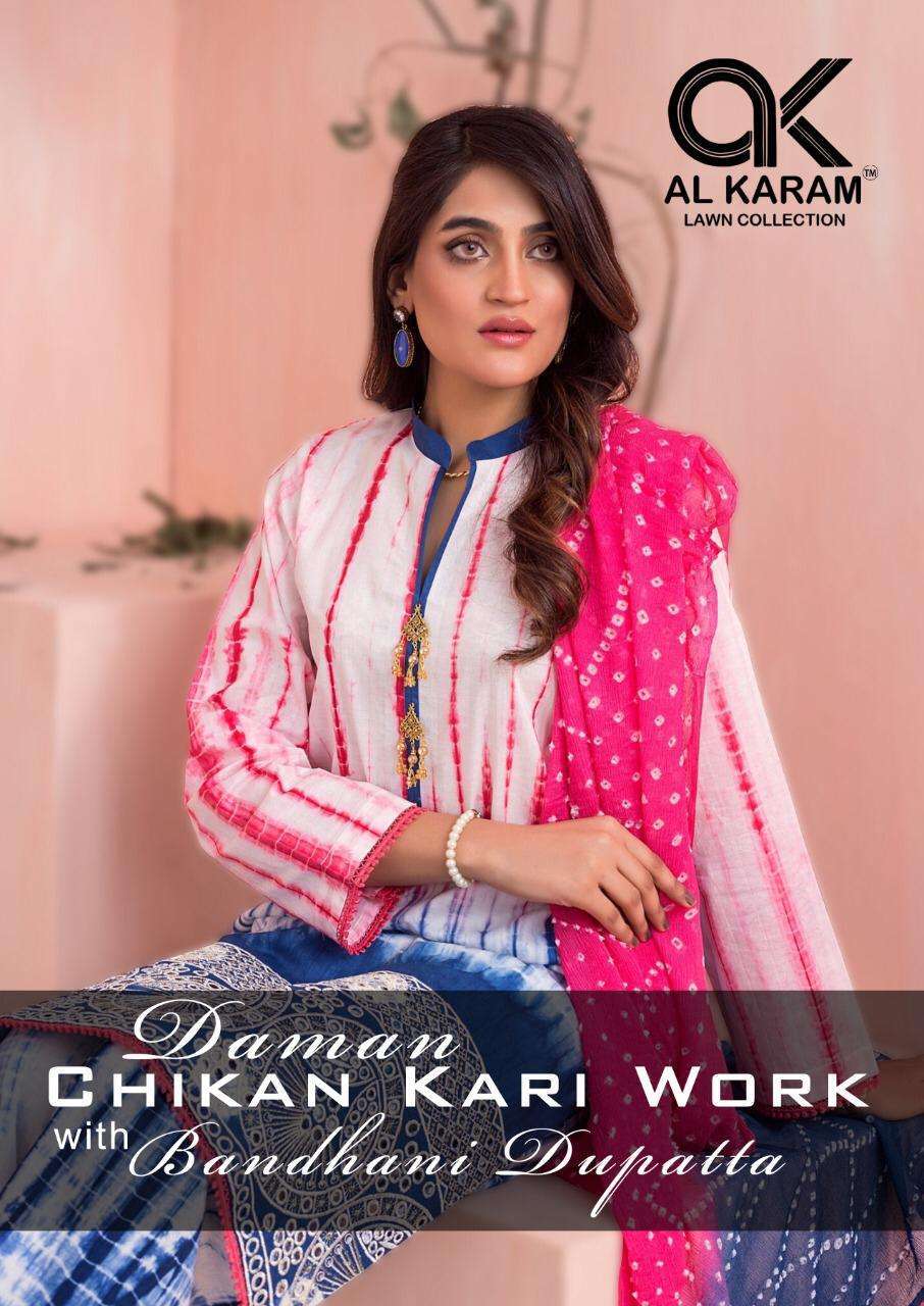 Al Karam Daman Chikankari Work With Bandhani Dupatta Suits c...