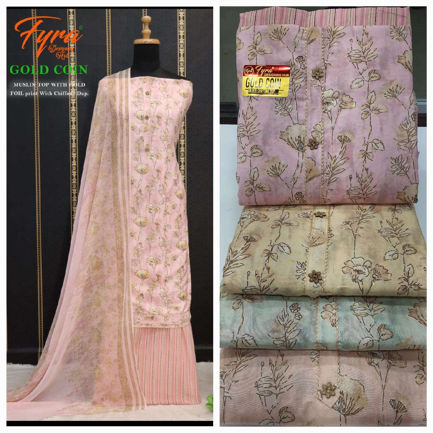 Alok Suits Fyra Gold Coin Vol 1 Maslin Silk with Printed Sal...
