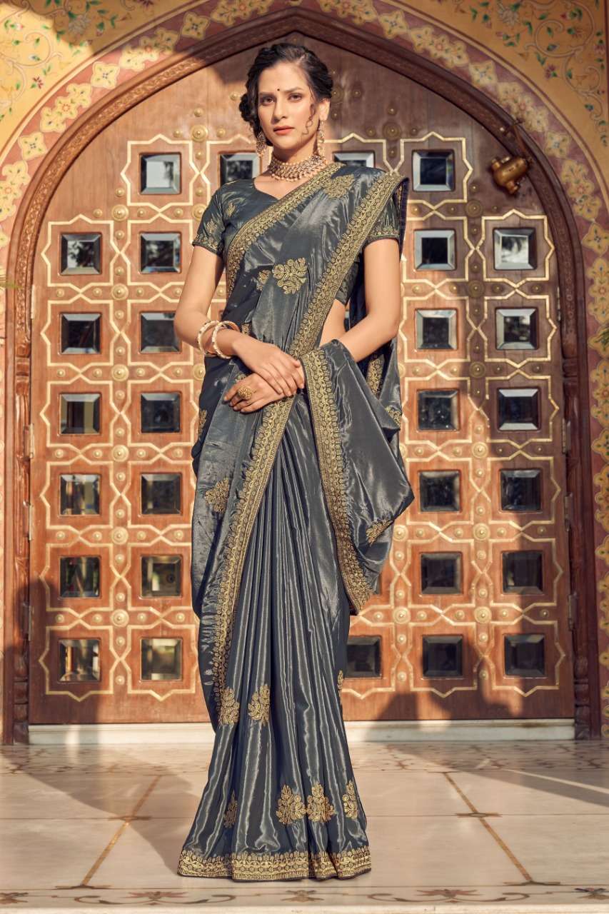 Angad Creap with Zari Embroidery work Saree collection