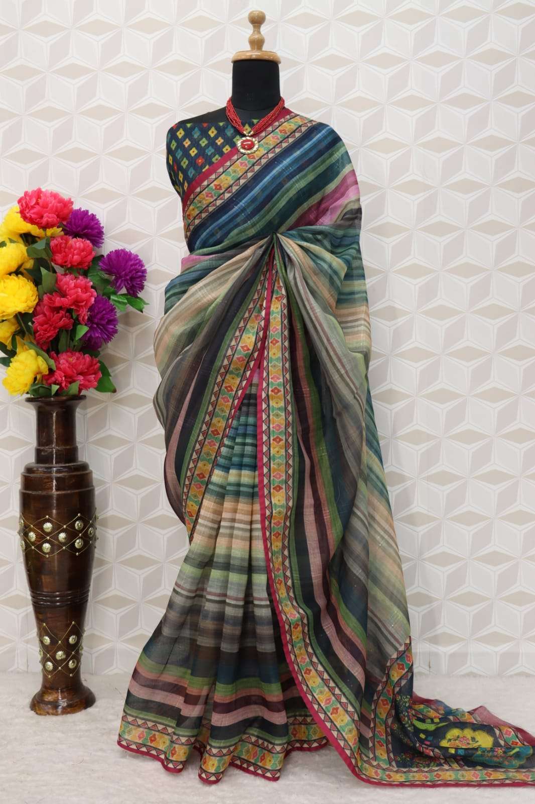 Cotton Linen With Digital Print Fancy Saree collection
