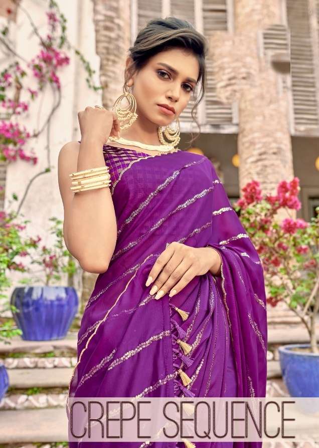 Creap With Fancy Sequence Work Saree collection