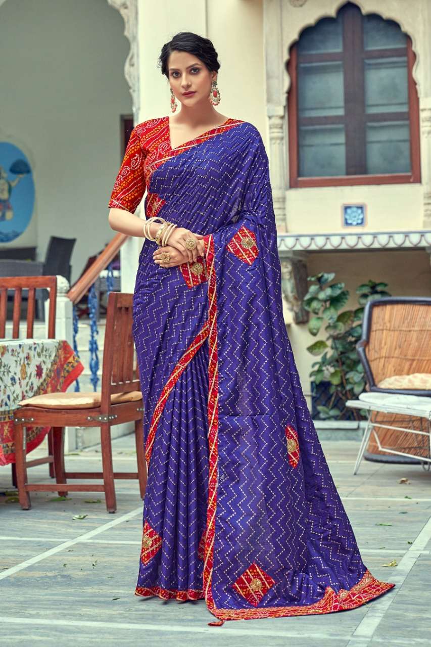 Dazling Vichitra Silk with Foil Print bandhani Saree collect...