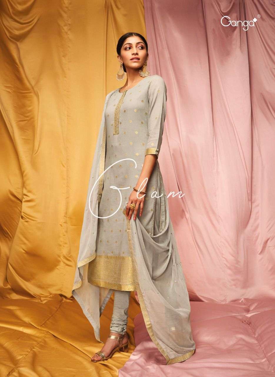Ganga Fashion Glam Cotton Jacquard With Handwork Dress Mater...