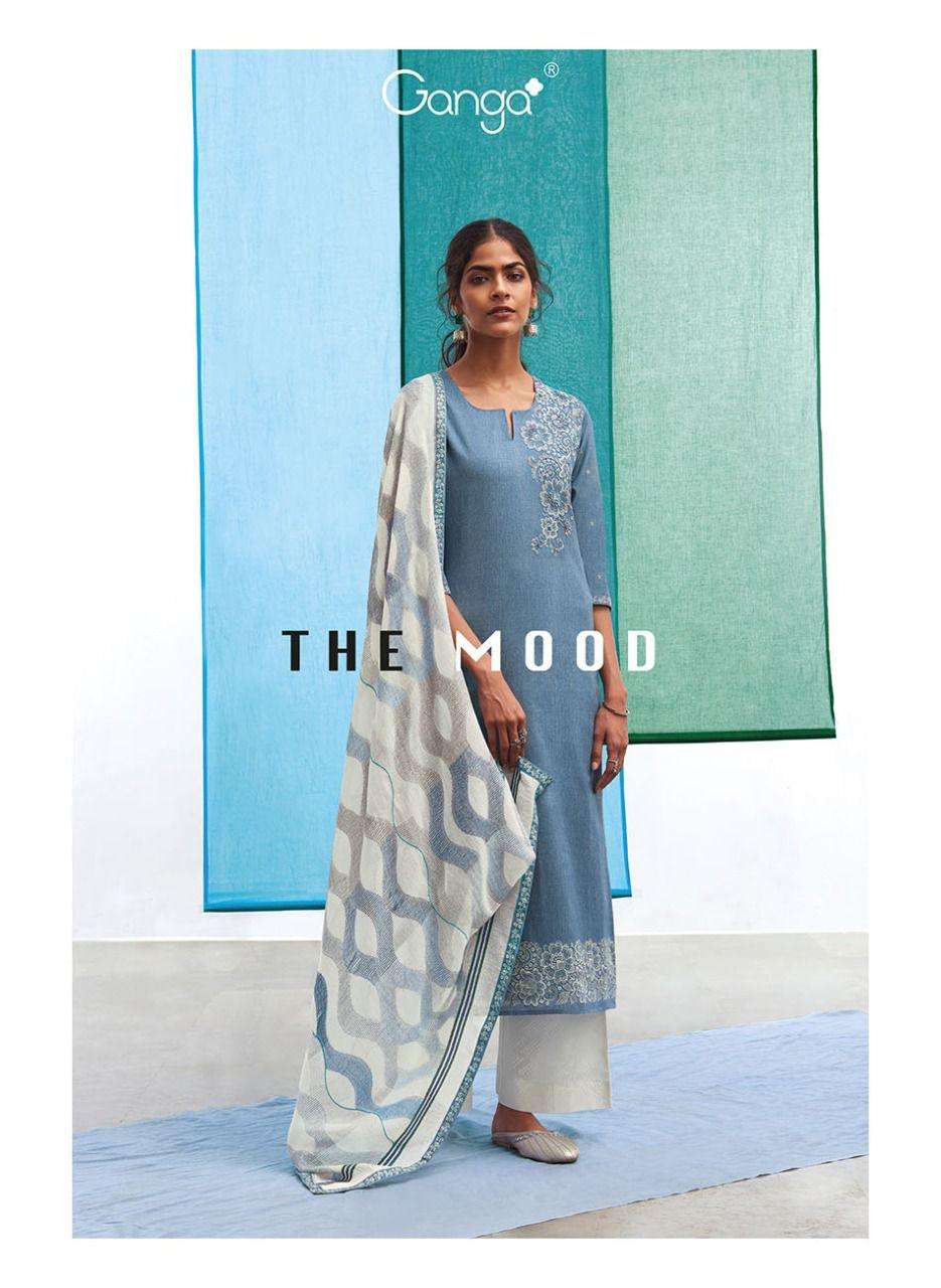 Ganga Fashion The Mood cotton With Fancy Work Sky Blue Salwa...