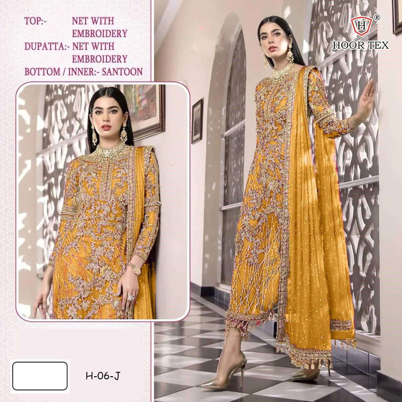 Hoor tex 06 Net With Embroidery Sequence Work Pakistani Salw...