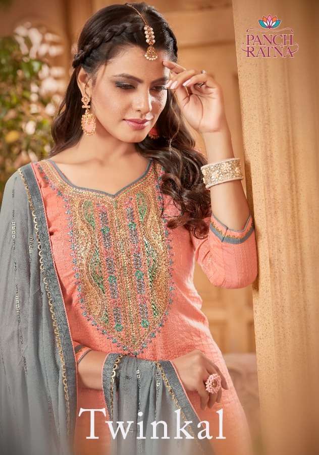 Kessi Fabrics Panch Ratna Twinkle Silk With Fancy Embroidery...
