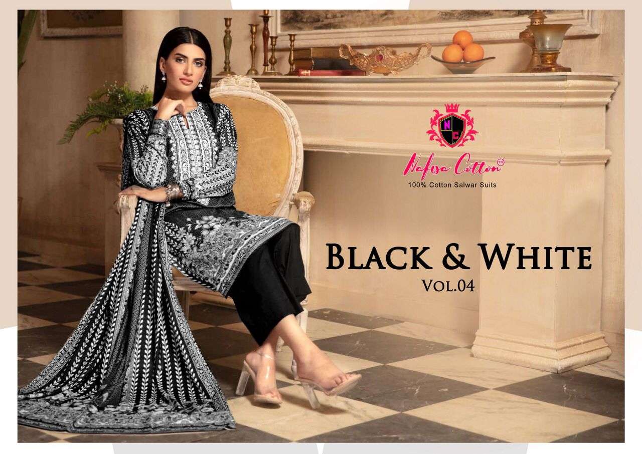 Nafisa Cotton Black & White karachi Queen Vol 4 Cotton Dress...