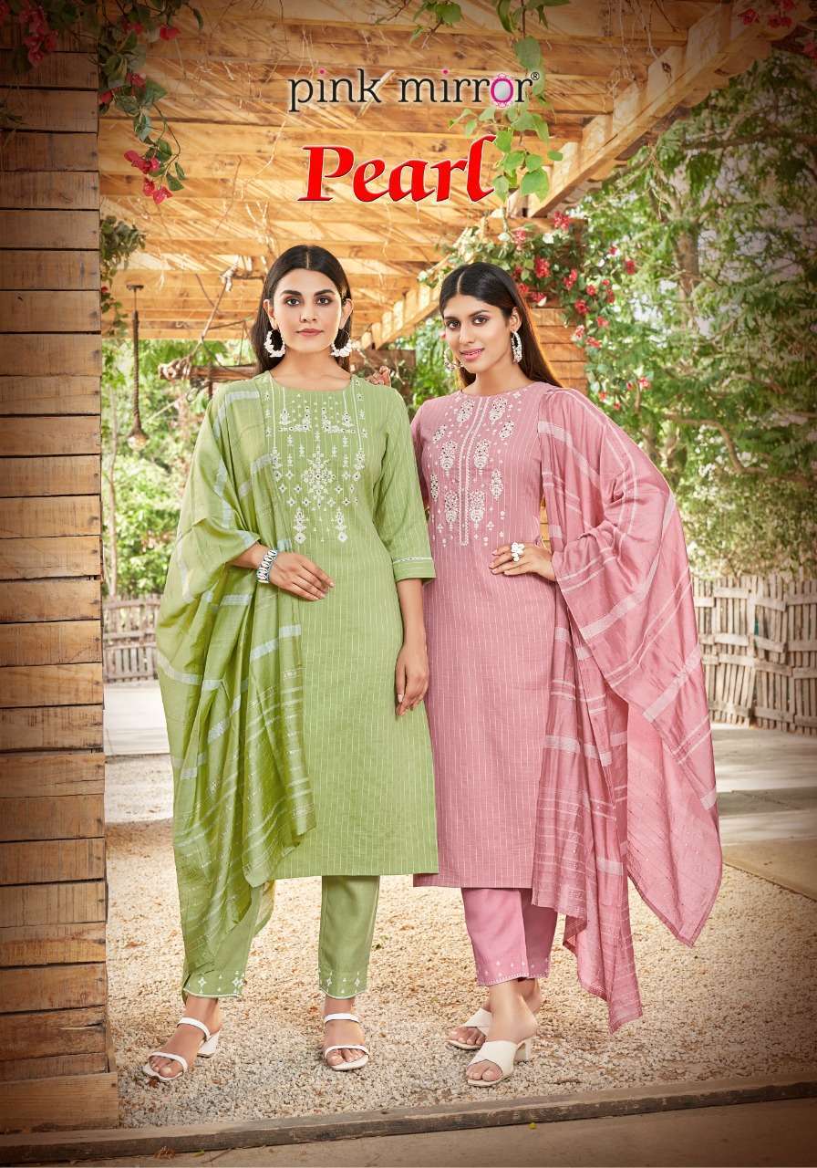 Pink Mirror Pearl Viscose Embroidery work Salwar Kameez coll...