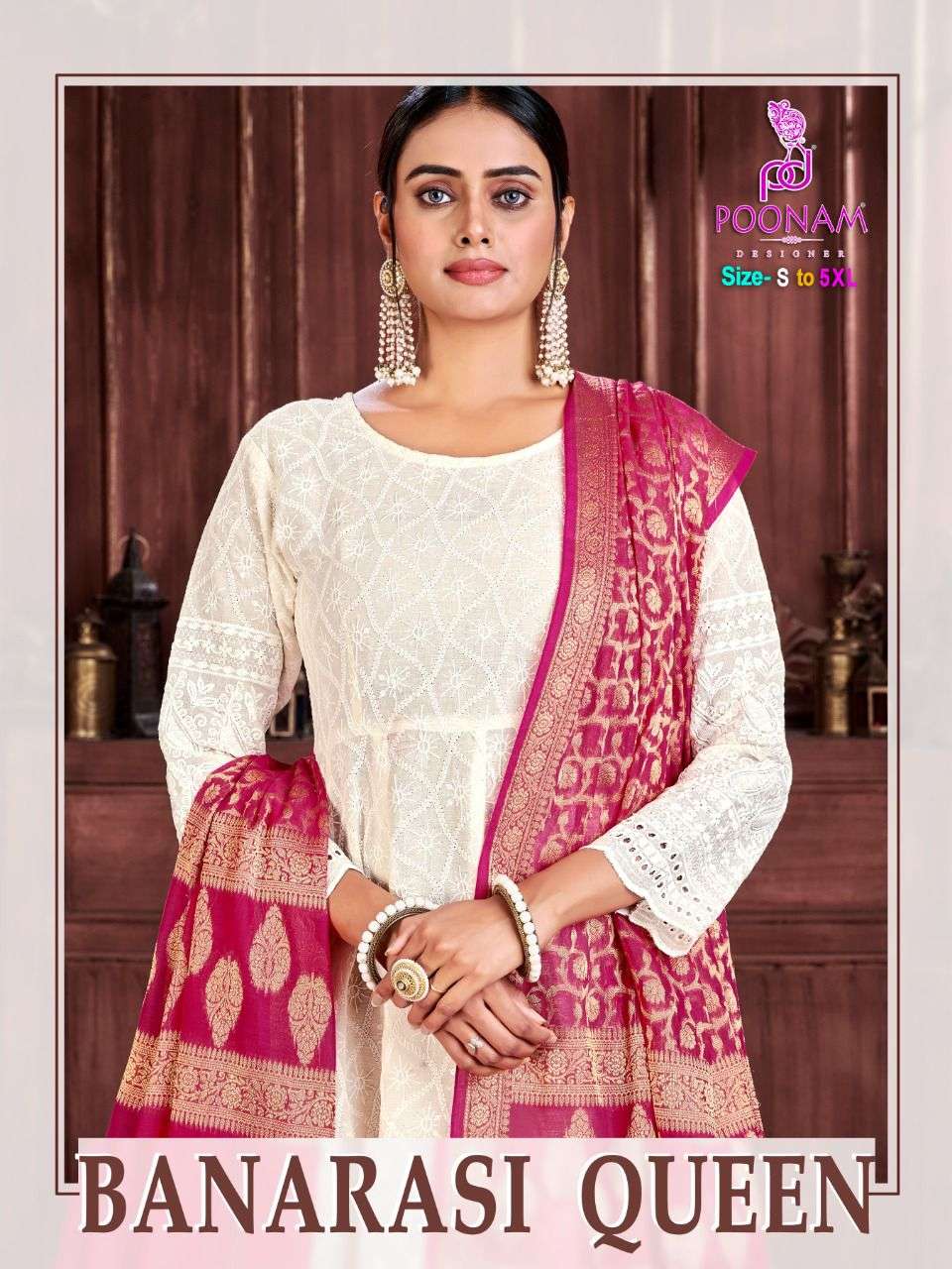 Poonam Designer Banarasi Queen Chikan Cotton Gown Kurti coll...