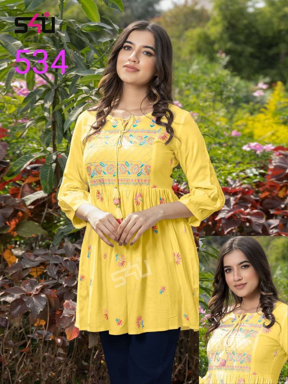 S4u 534 Yellow Colour Kurti With Hand Work Collection