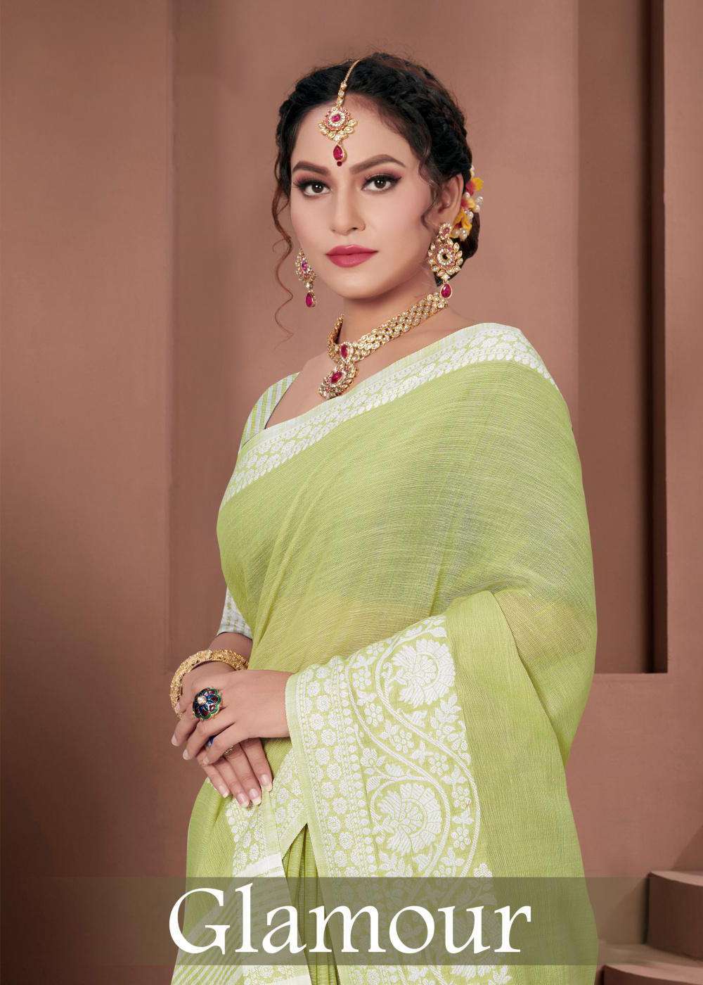 Sangam Prints Glamour Linen Cotton With Fancy Saree collecti...