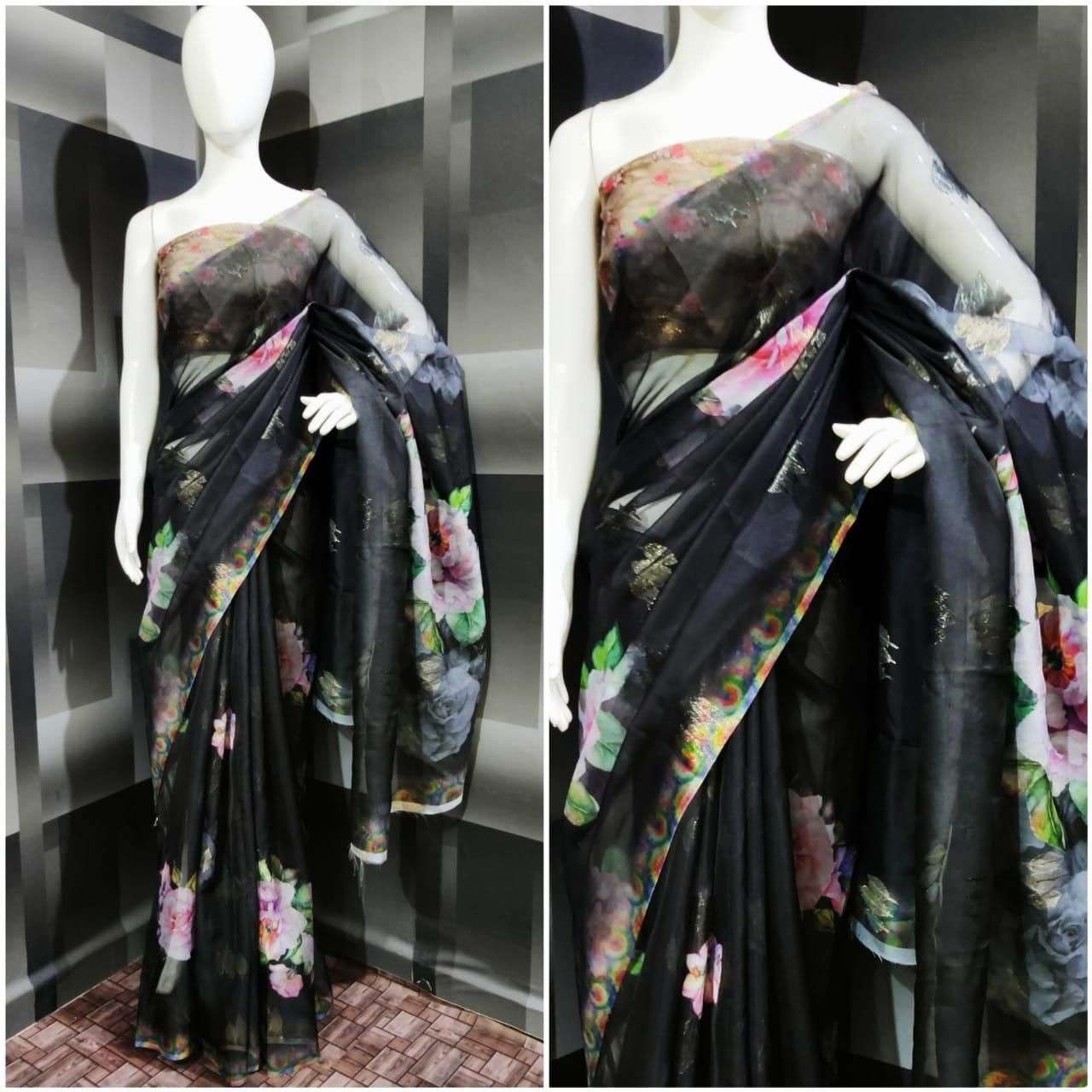 Soft Organza Silk with Flower Print Saree collection At Whol...