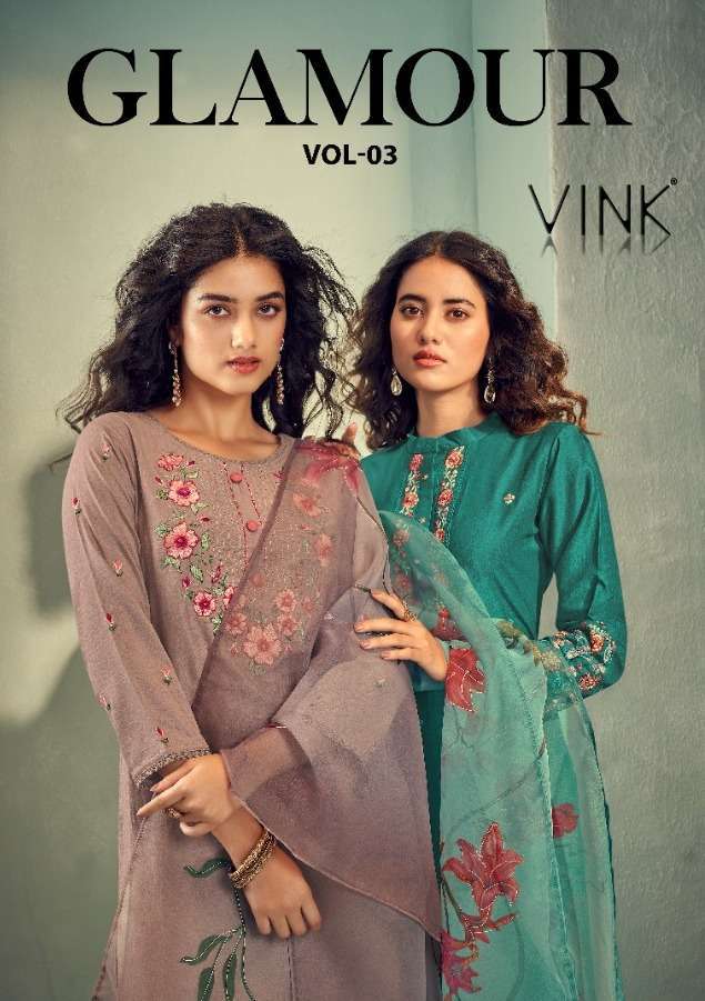 Vink Glamour vol 3 Silk with handwork Readymade salwar kamee...