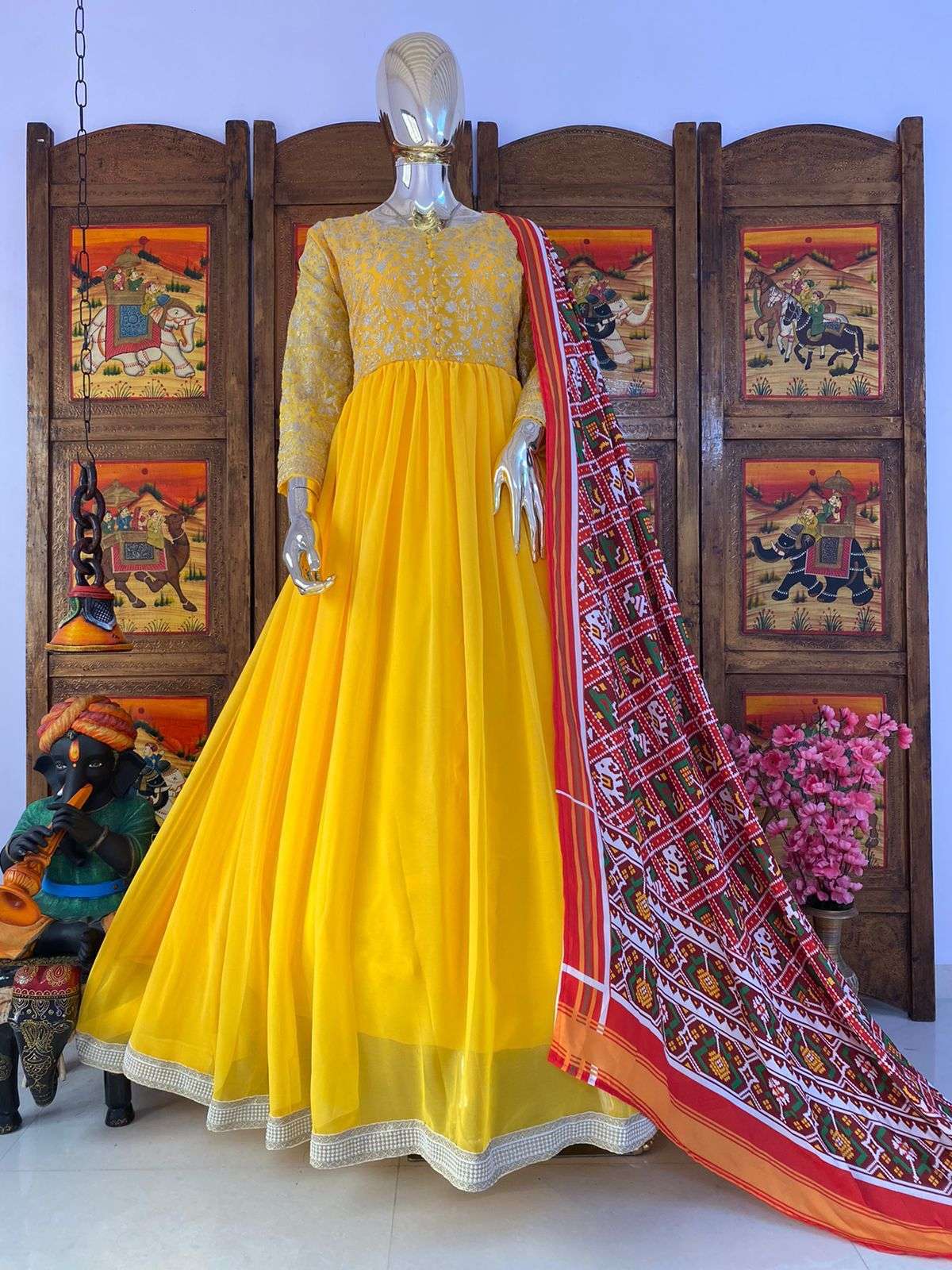 Yellow Colour Georgette Fancy Work With Patola Dupatta Colle...