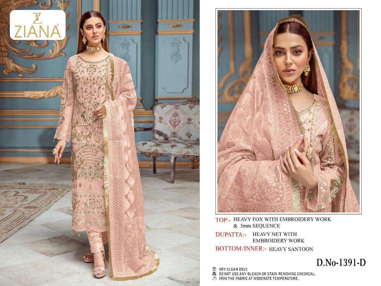 Ziana 3191 Georgette With Embroidery Work Pakistani Suit Col...