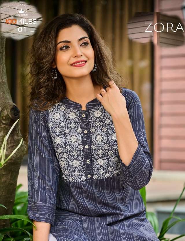 100 Miles Zora yarn Fancy With Embroidery Work Kurti collect...