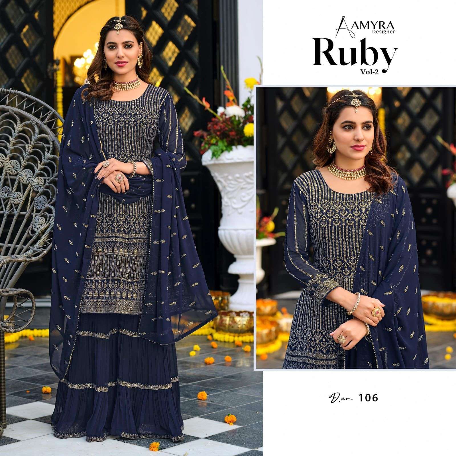 Aamyra Designer Ruby vol 2 Georgette with heavy Embroidery w...