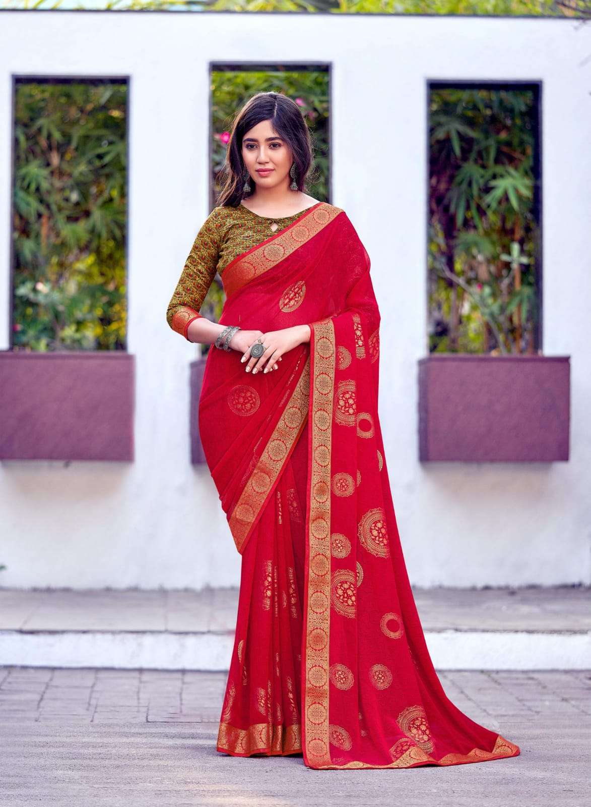As Present Chandni Georgette With Foil Print Fancy Saree col...