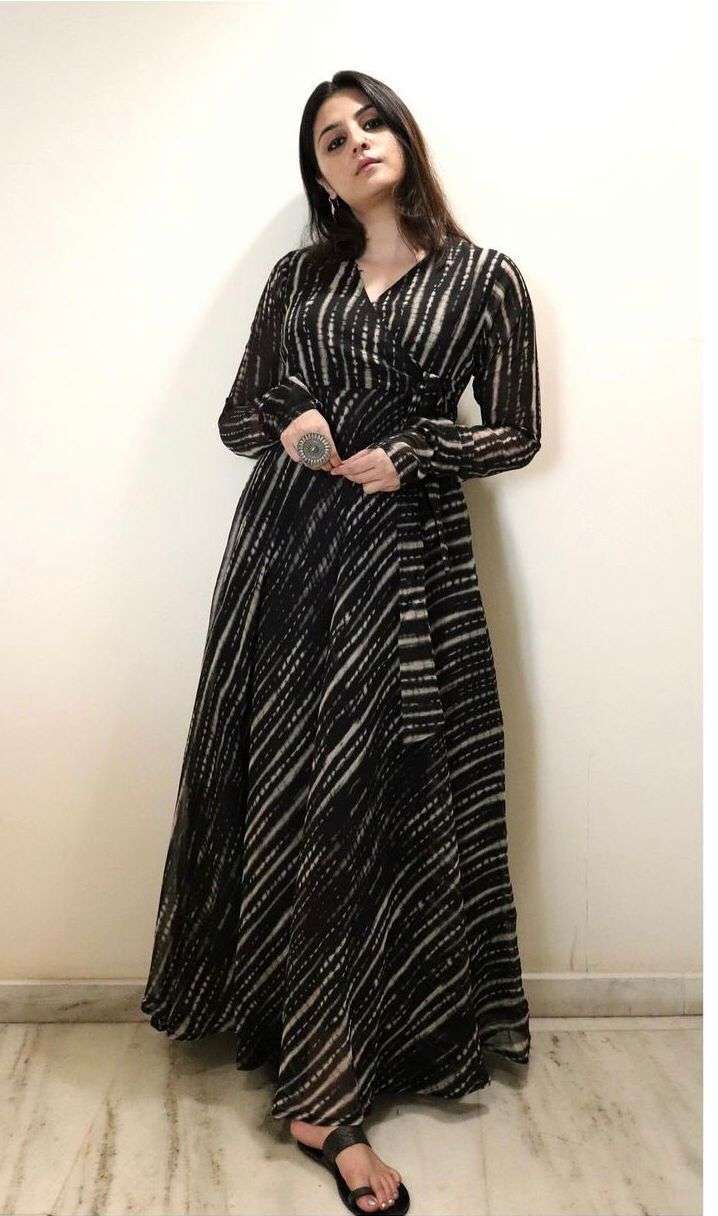 Black Colour Georgette With Fancy Readymade Long Gown kurti ...