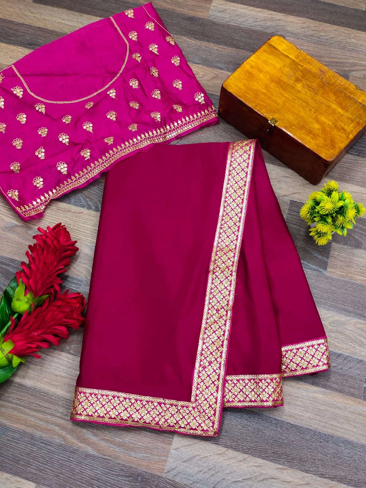 Chinon Silk With Border Satari work Saree collection at whol...