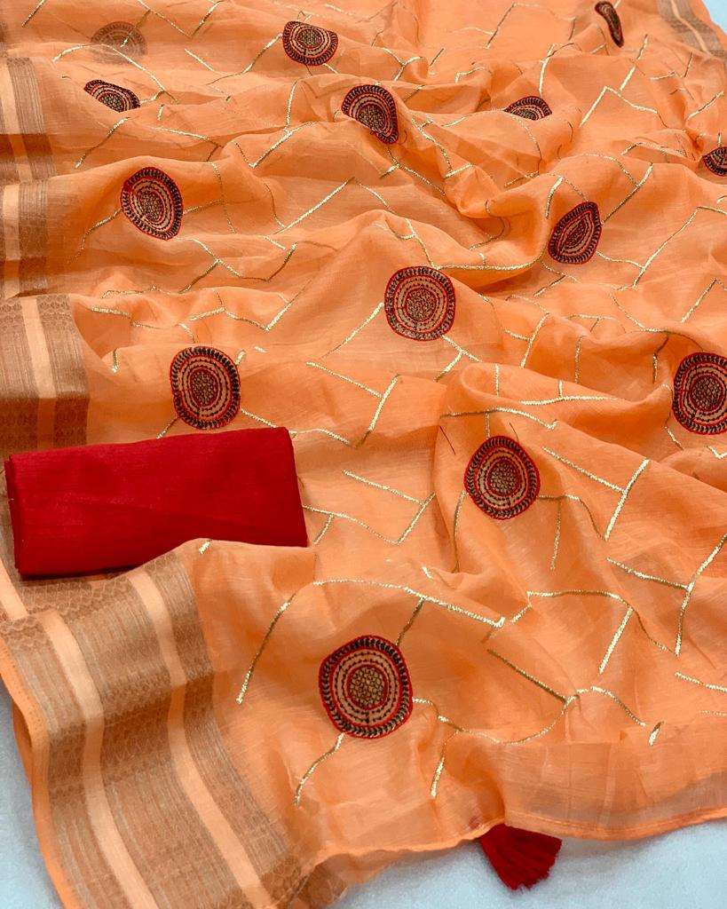 Cotton Silk with Embroidery work pachWork party Wear Saree c...