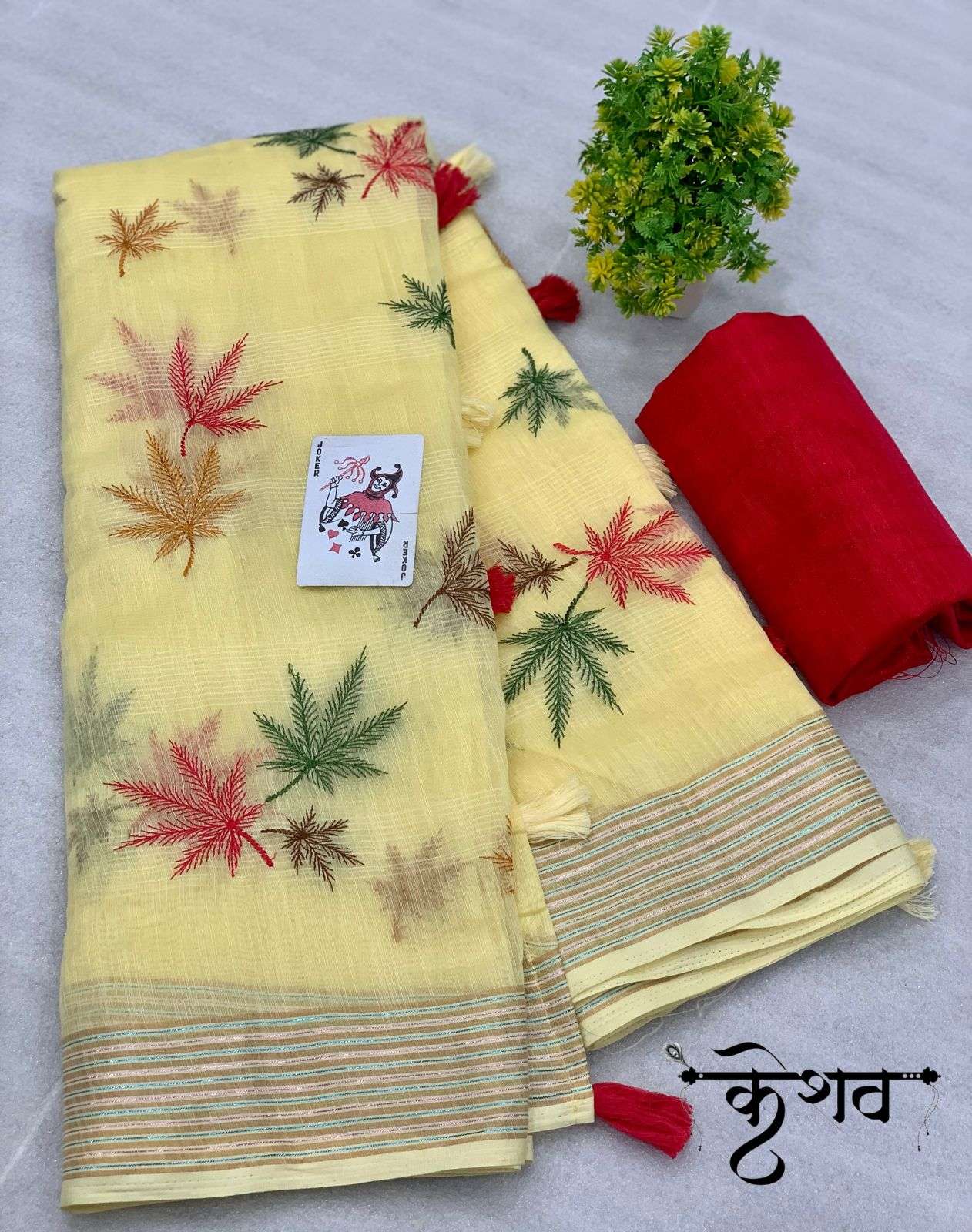 Cotton With Multi color Thread Work Fancy Saree Collection a...