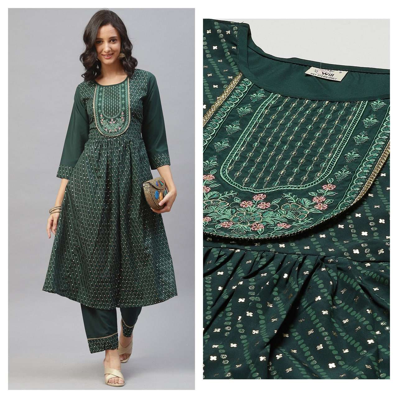 Creap With Embroidery foil Print Readymade Kurti with bottom...