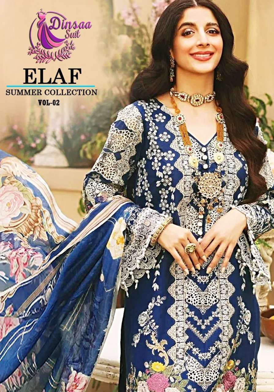 Dinsaa Suits Elaf Summer Vol  2 Cotton With fancy Embroider...