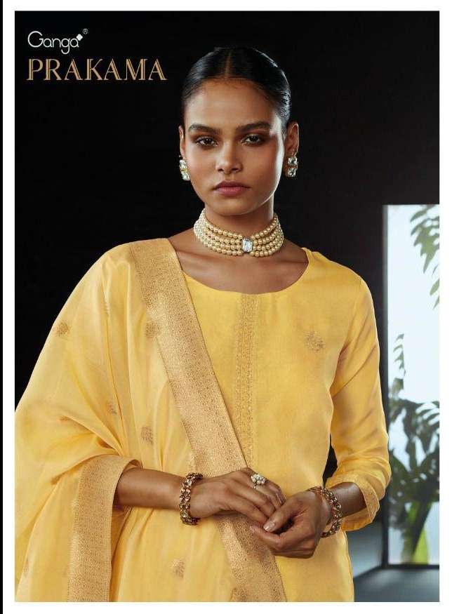 Ganga Fashions Prakama Woven Organza With Handwork Dress Mat...