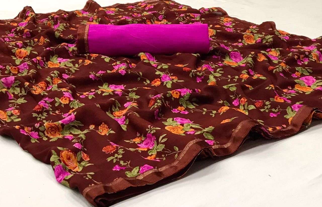 Georgette With Flower Print Regular Wear Saree collection at...