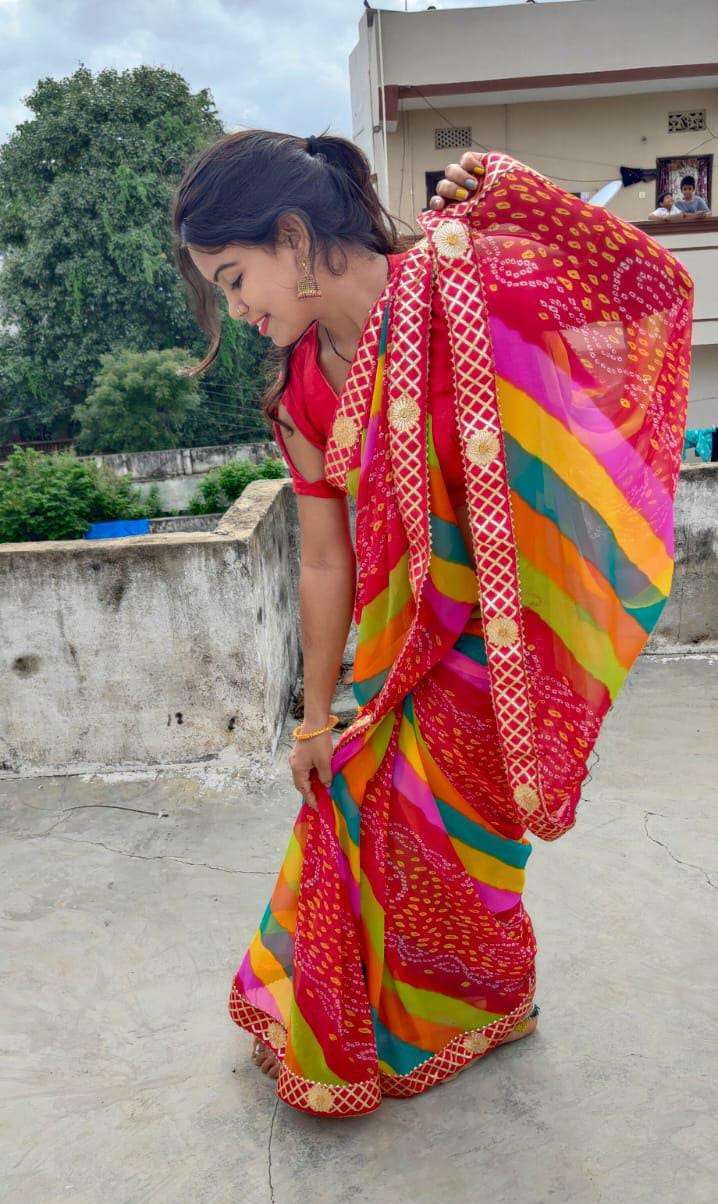 Georgette With Multi Colour Laheriya Print Saree collection ...