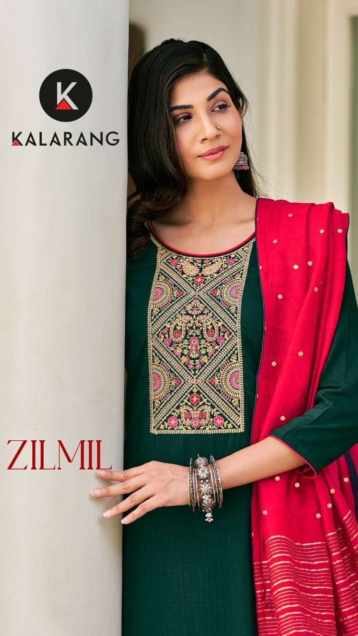 Kessi fabrics Kalarang Zilmil SIlk with Handwork Dress Mater...