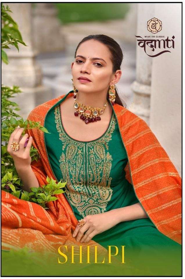 Kessi Fabrics Vedanti Shilpi Silk With hand work Dress Mater...