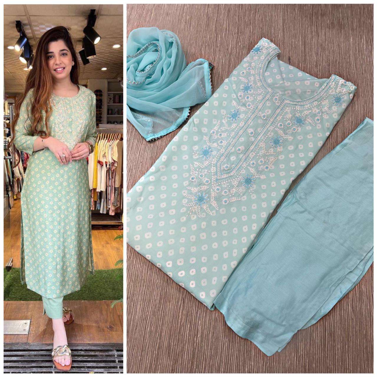 Muslin Silk With Batik Print Readymade Salwar Kameez collect...