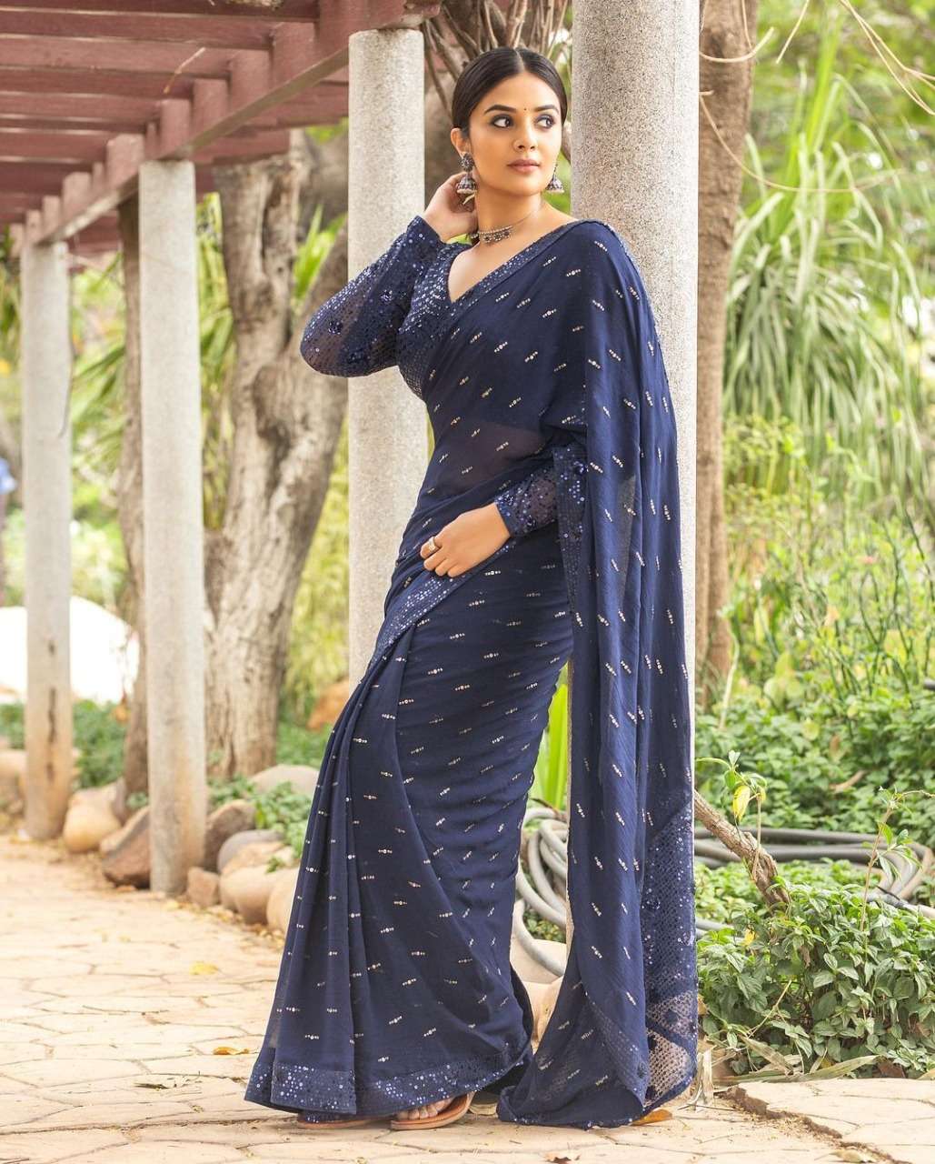 Navy Blue Colour Georgette With heavy Sequence Work party we...