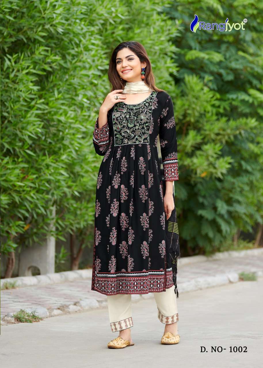 Rangjyot Rang Munch Rayon With fancy Work Readymade suits co...