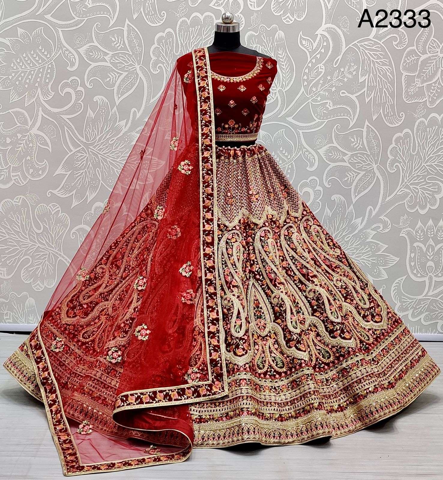 Red Colour Velvet With Multi Thread Dori Work Designer Brida...